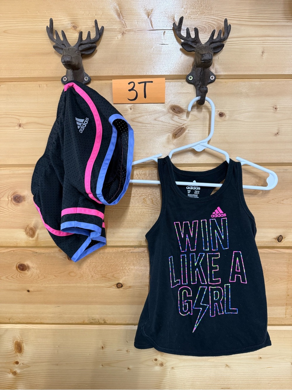 adidas Black Girls' Tank & Mesh Shorts Set with Pink and Purple Trim